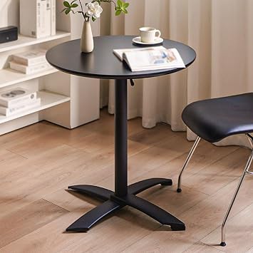 Commercial Solid Wood Floating Round End Table 90 Foldable Circle Coffee Tables Space-Saving Round Side Desk Kitchen Dining Table For Small Household with Metal Base.Black,60x75CM/23.6x29.5IN