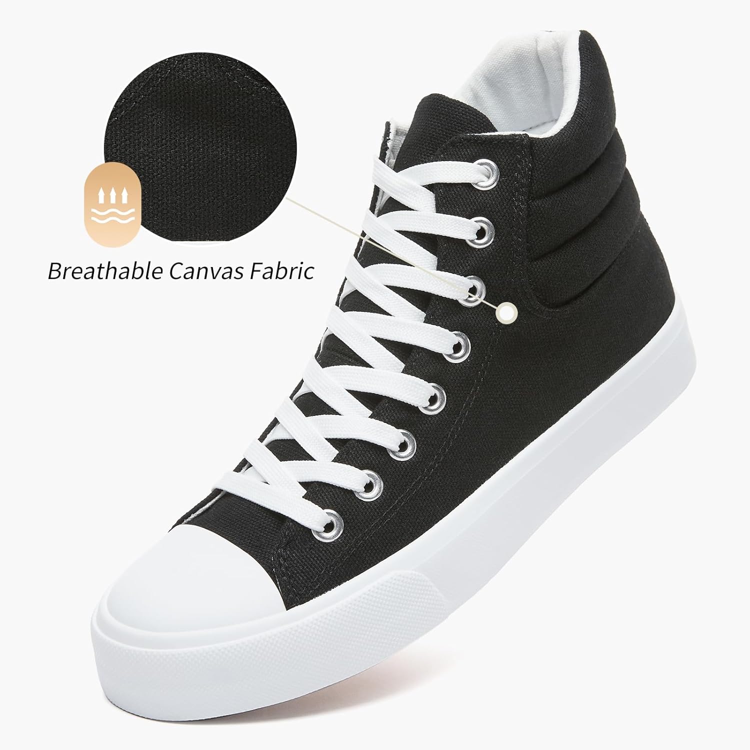 POVOGER High Top Sneakers for Women White Womens High Tops Canvas Shoes Black Fashion Sneakers Casual Lace up Tennis Shoes - Image 3