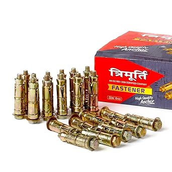 Trimurti Brass Wall Fasteners 6MM Golden Bullet Anchor Bolt Screws - Rust Proof for Concrete Walls and Wood- Unbeatable Hold - Easy Installation Guide Included - Pack of 100 Pieces