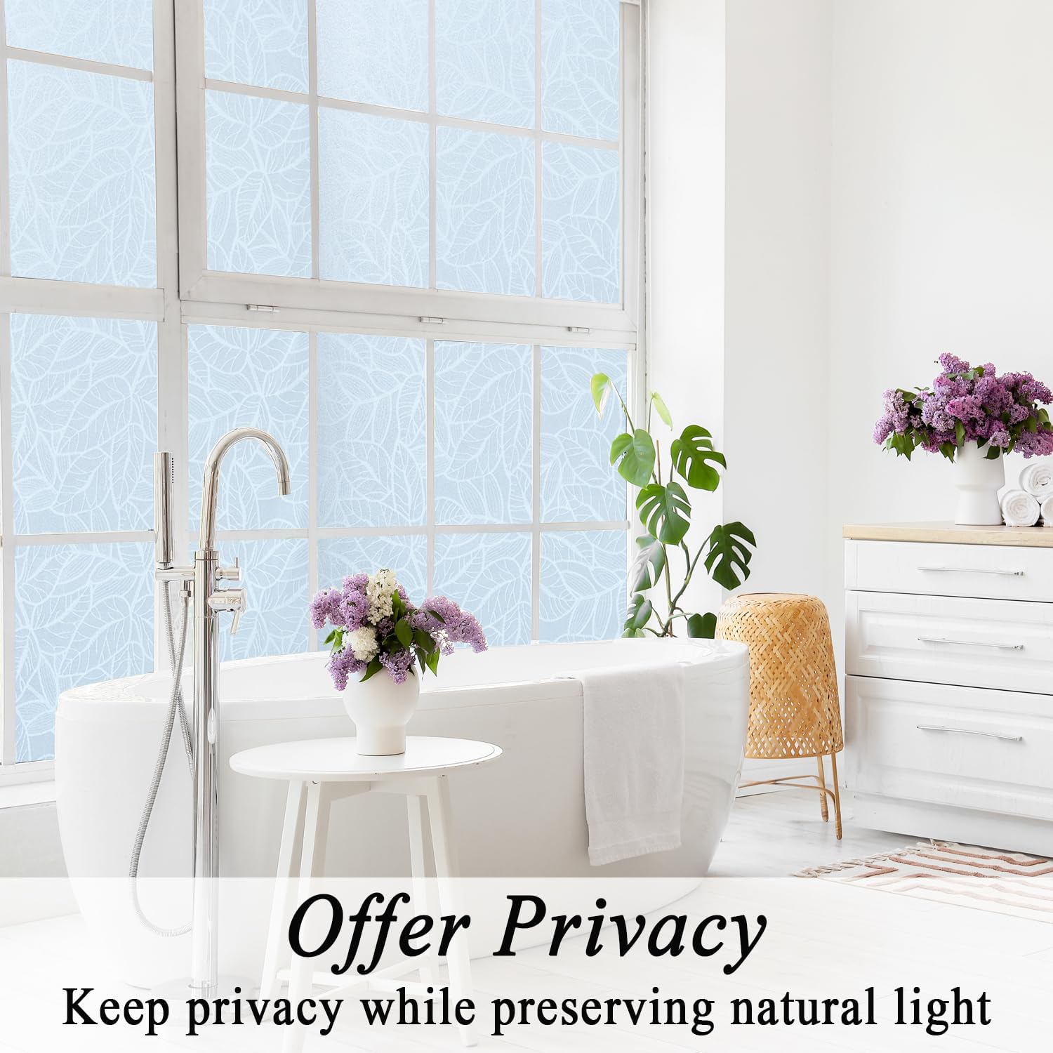 White Lace Leaves Window Privacy Film Stained Glass Door Decals Static Cling Tints for Home Sun Blocking Decor Removable Stickers,35" x 78.7"