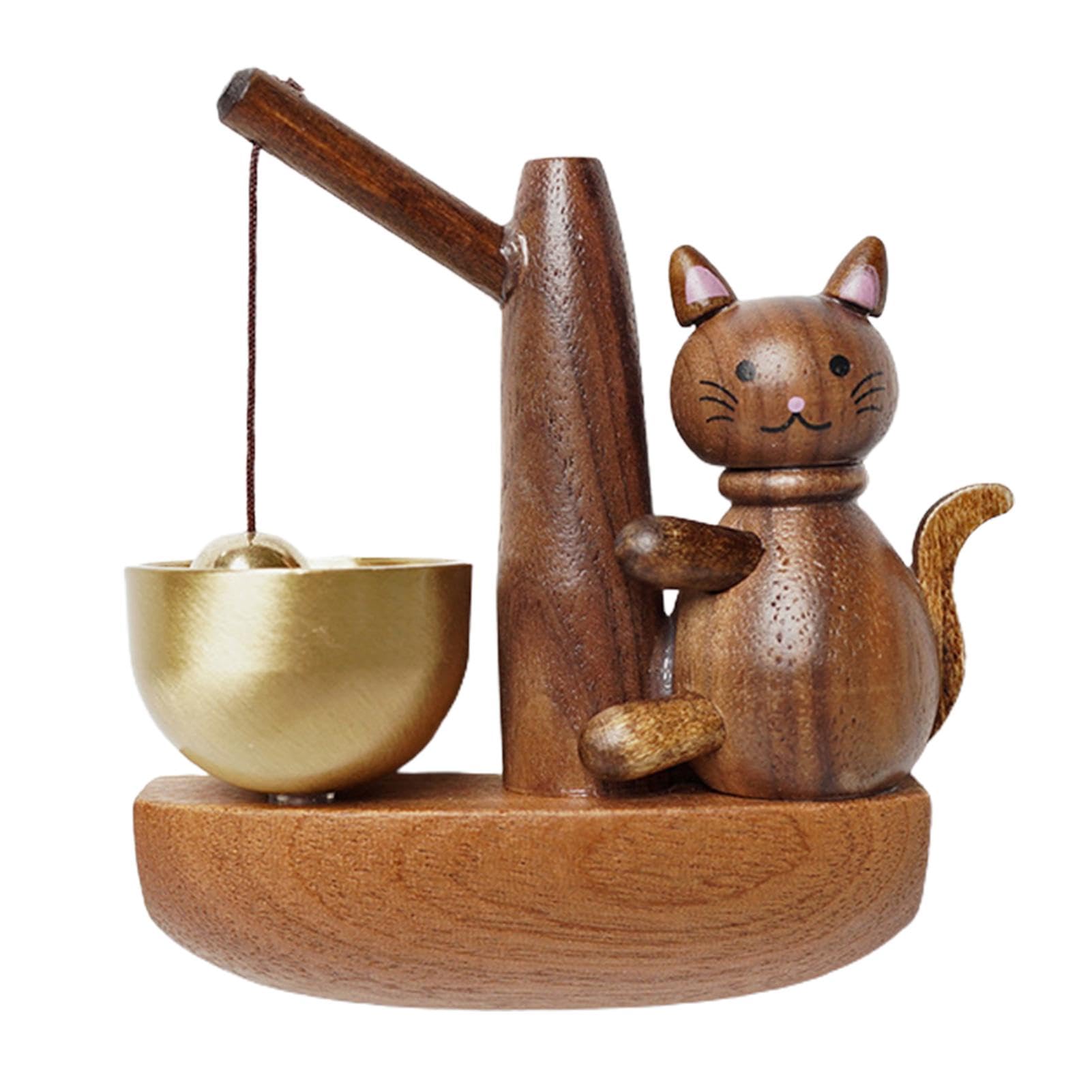 Cloche de porte chat pêcheur en bois - Carillon de commerçant pour entrée