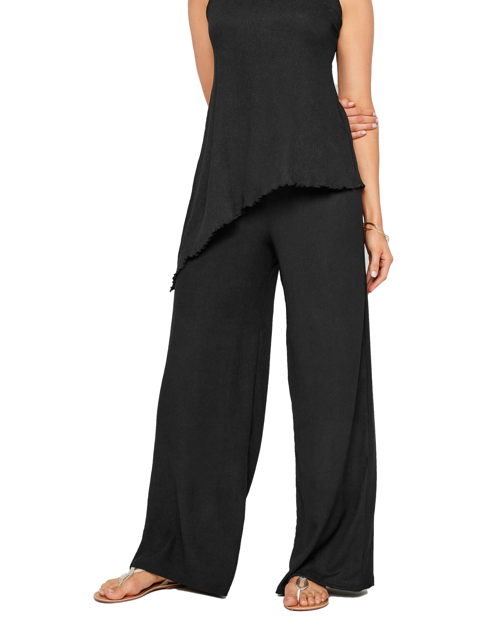 Long Tall Sally Women's Black - Lts Tall Textured Wide Leg Trousers 16 Long