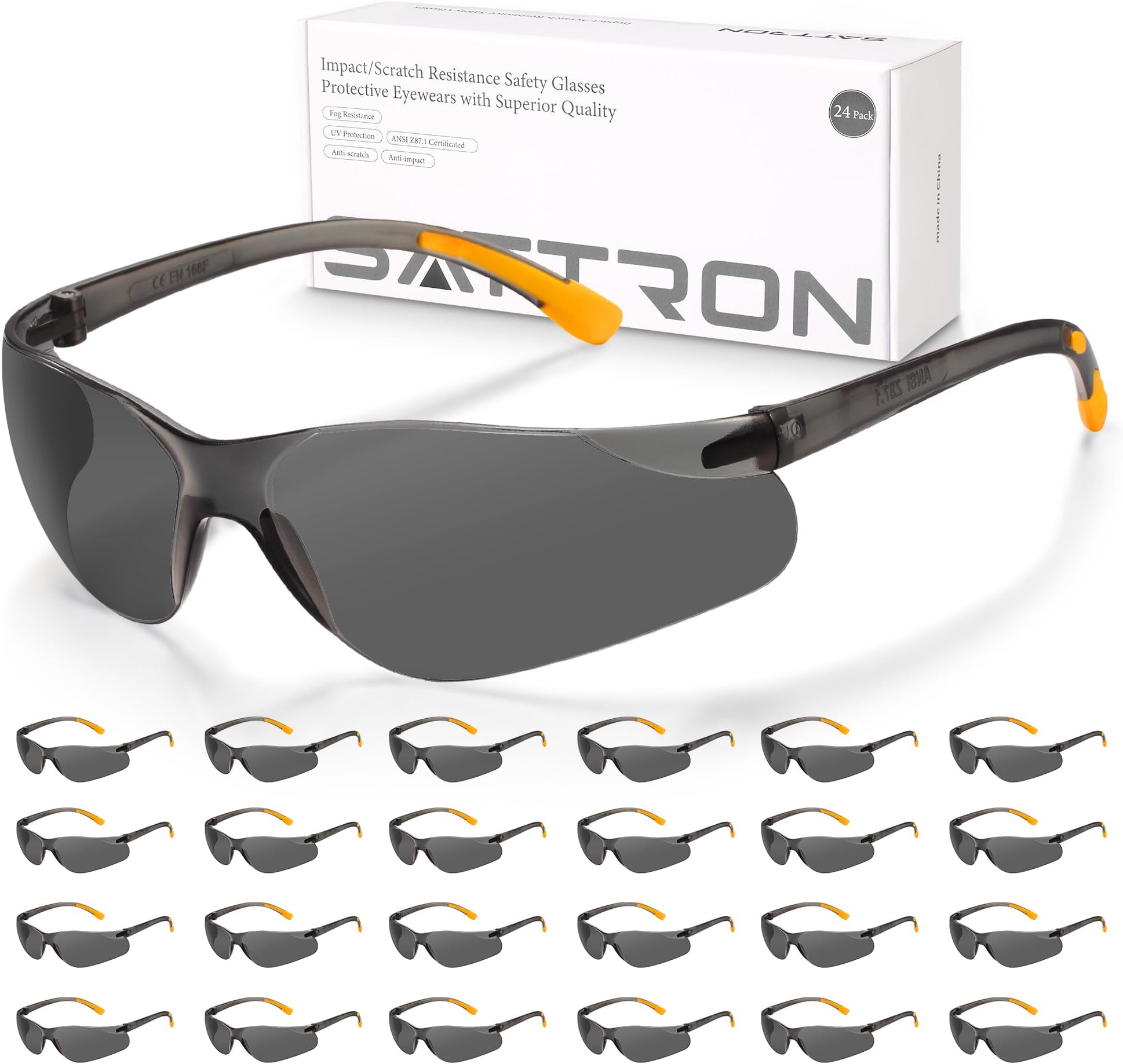 Tinted Safety Glasses Bulk 24 Pack, UV Protective Safety Sunglasses for Men Women, ANSI Z87.1 Scratch & Impact Resistant Eye Protection, Ideal for Construction, Shooting, Lab