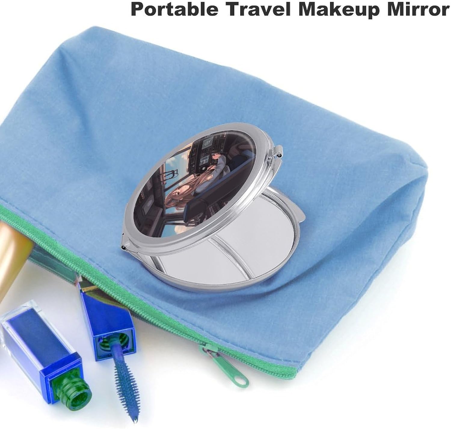 Airplane Cockpit Travel Makeup Mirror,Compact and Portable Makeup Mirrors with Mirror Cover,Pocket Mirror for Home, Hair Salon and Beauty Shop image 3