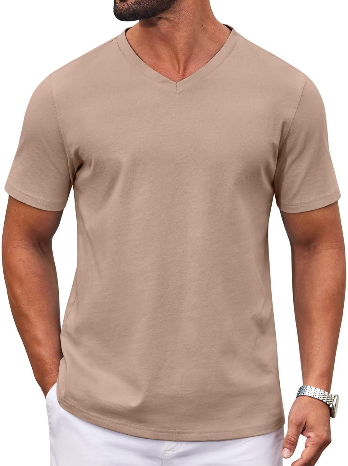 COOFANDY Mens T Shirts 100% Cotton V Neck Tee Shirt Plain Short Sleeve Casual Shirts