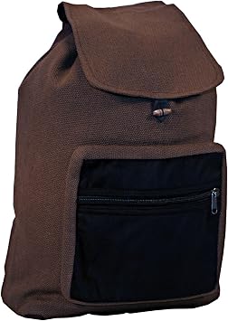 Brown or Black Mens and Womens Boho Cotton Backpacks with Faux Leather Pocket Brown