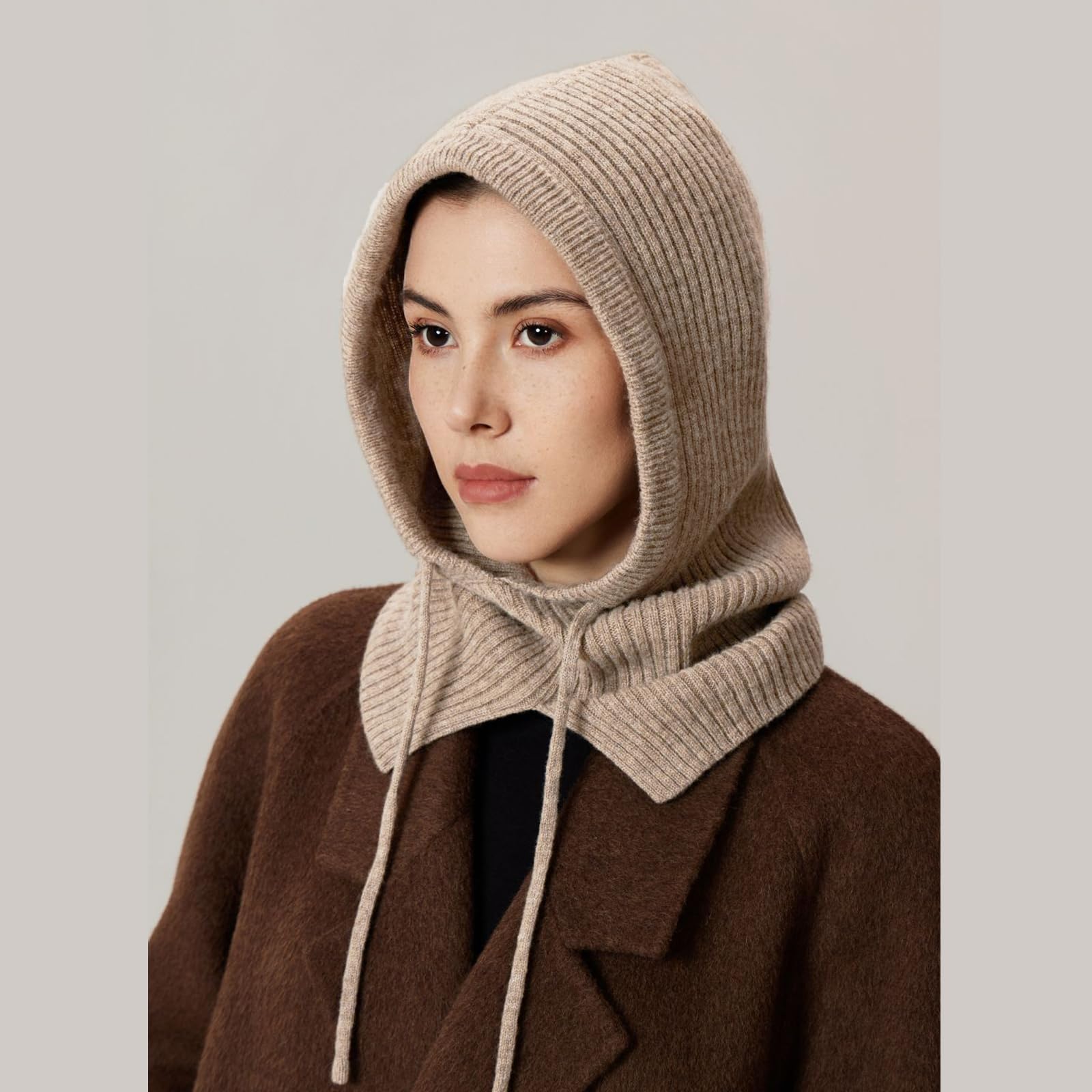 GWAWG Sombreros de invierno,Mujeres Balaclava tejer, Bufanda con capucha caliente con cordón, Sombrero con capucha de punto Hatbalaclava, Sombrero de Balaclava para las mujeres