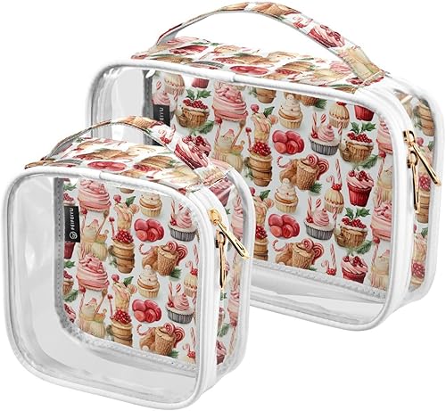 Christmas Cake Desert Clear Toiletry Bag for Traveling,2 Pack Makeup Cosmetic Bag with Zipper,Travel Bag for Toiletries,Travel Essentials 21215246