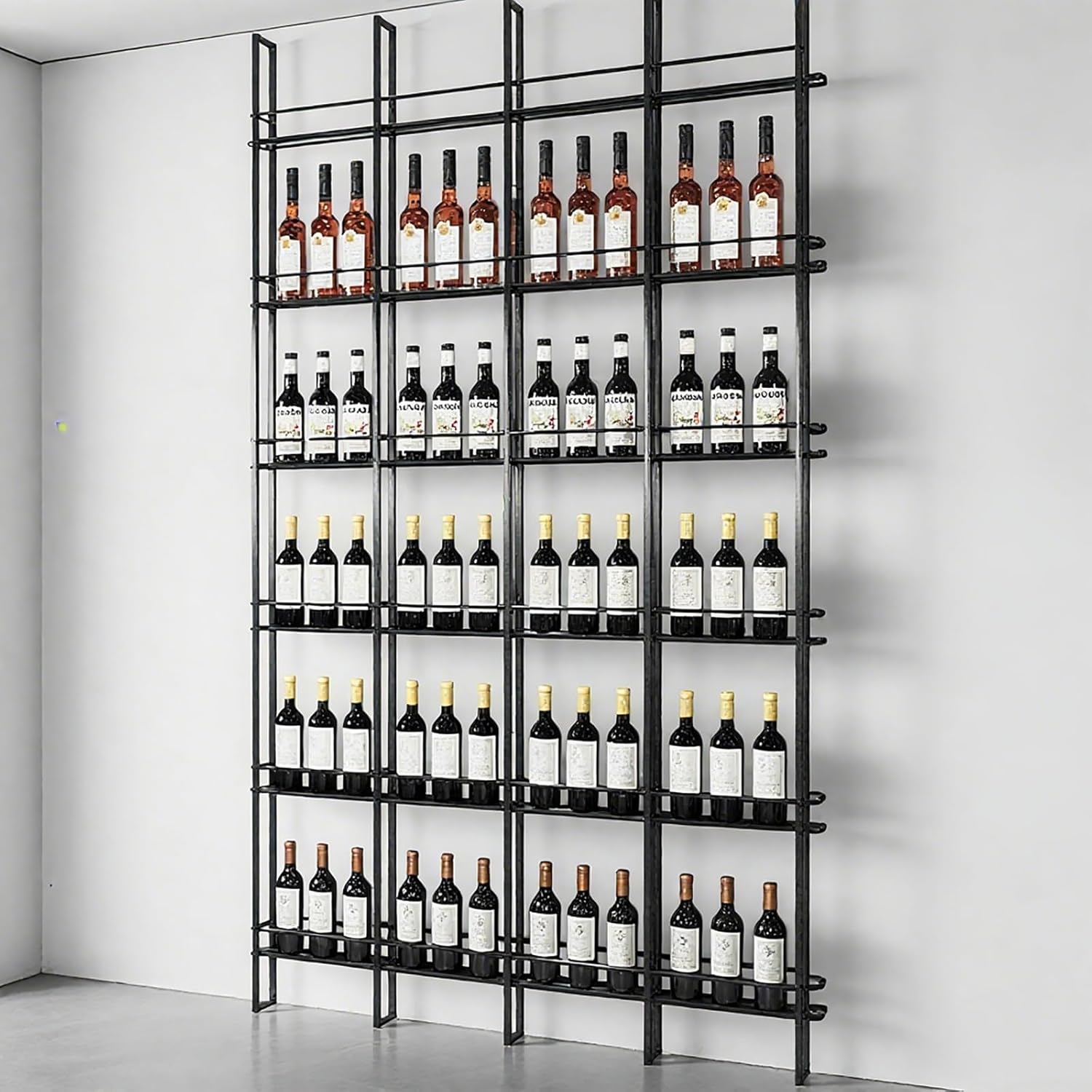 Wall Mounted Wine Rack - 6-Tier Black Industrial Liquor Bottle Display Shelf for Home Bar Kitchen Dining Room & Wine Cellar Storage Solutions