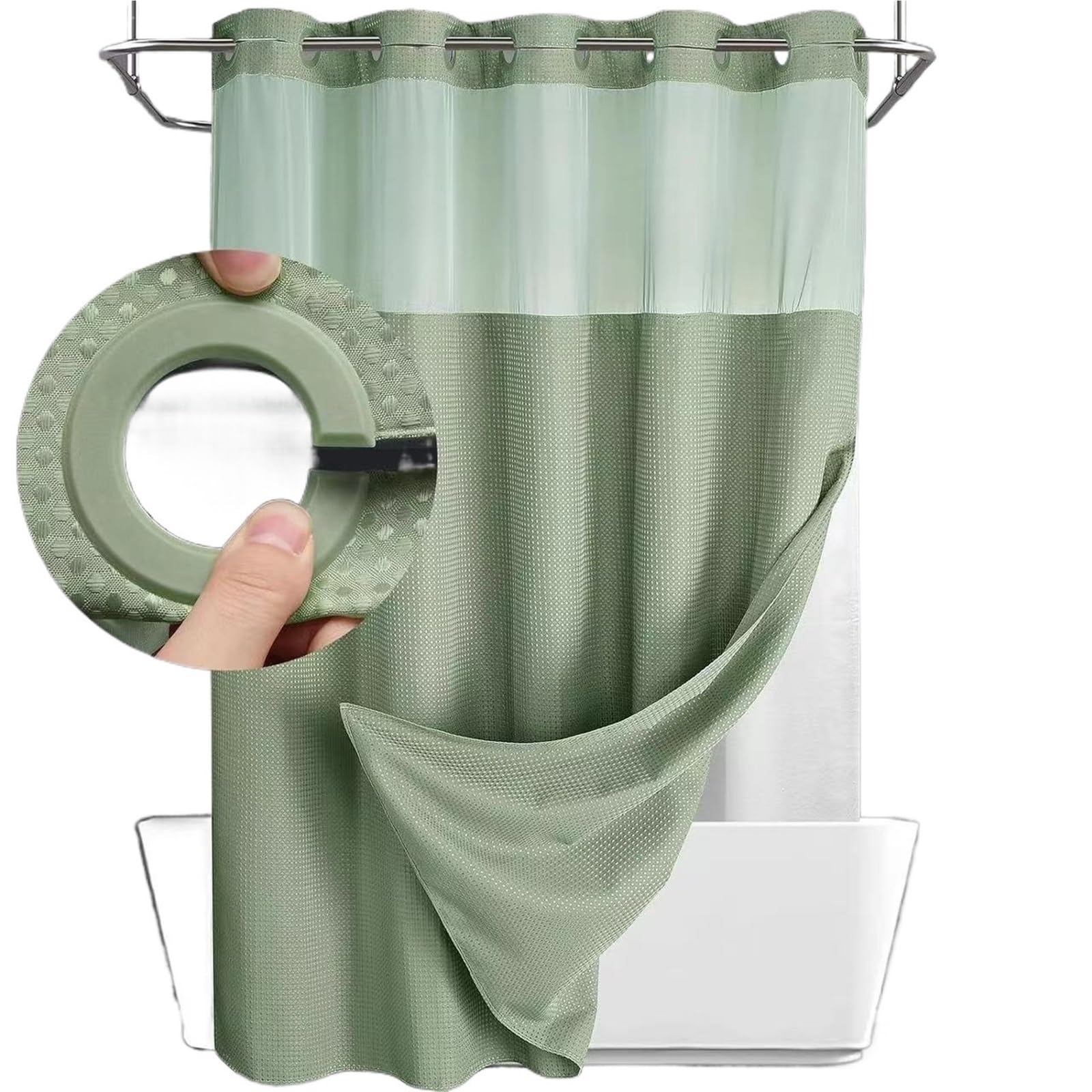 MZSKLW Shower Curtain 1pc No Hooks Shower Curain Dotted Waffle Weave Curtain With Snap In Liner Set- 71W X 74H Fabric For Hotel