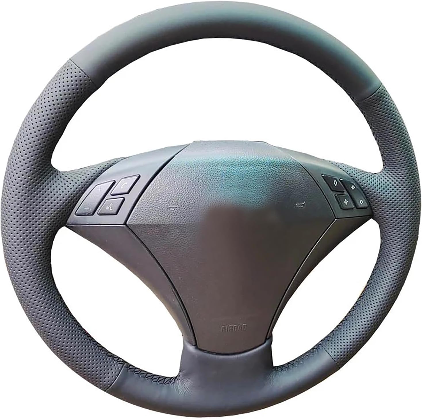 Auto Custom Fit OEM Black Leather Suede Steering Wheel Covers for BMW 525i 525xi 528i xDrive 528xi 528i 530xiT 530xi 530i 535i xDrive 535xi 535i 545i 550i BMW Alpina B7 Interior Kit Accessories