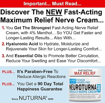 Neuropathy Nerve Relief Cream - Premium Nerve Cream 3X Action for Targeted Relief and Soothing Nerve Comfort - Maximum Strength with 4% Menthol Arnica MSM for Feet Hands Legs Toes & Back - Large 4 Oz