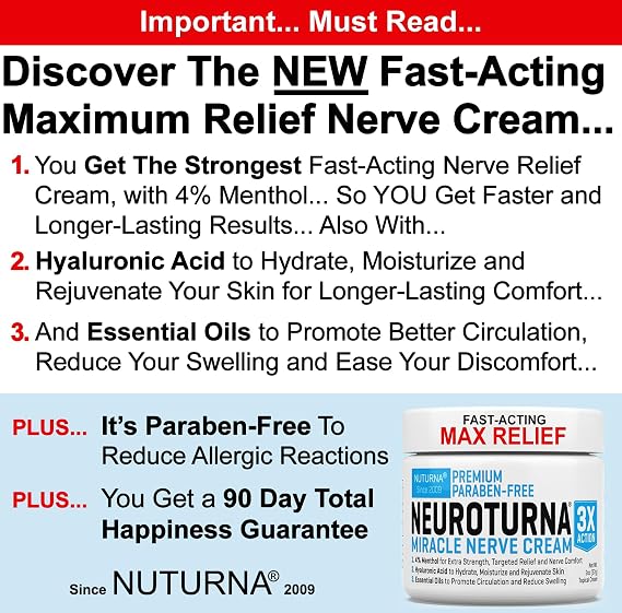 Neuropathy Nerve Relief Cream - Premium Nerve Cream 3X Action for Targeted Relief and Soothing Nerve Comfort - Maximum Strength with 4% Menthol Arnica MSM for Feet Hands Legs Toes & Back - Large 4 Oz