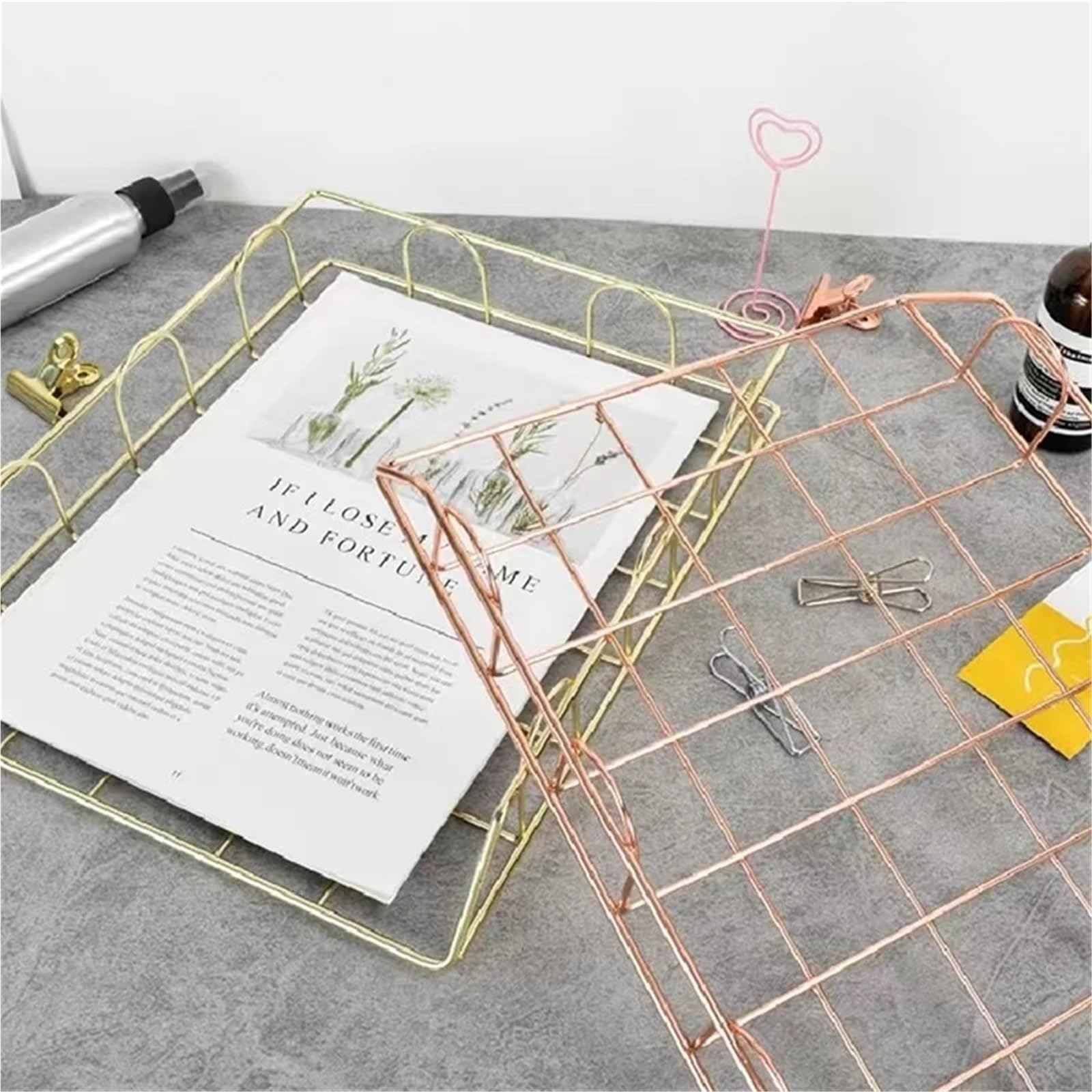 Bandeja de metal de oro rosa para cartas, apilable, para escritorio, elegante solución de almacenamiento de archivos, perfecta para suministros de oficina y gestión de documentos
