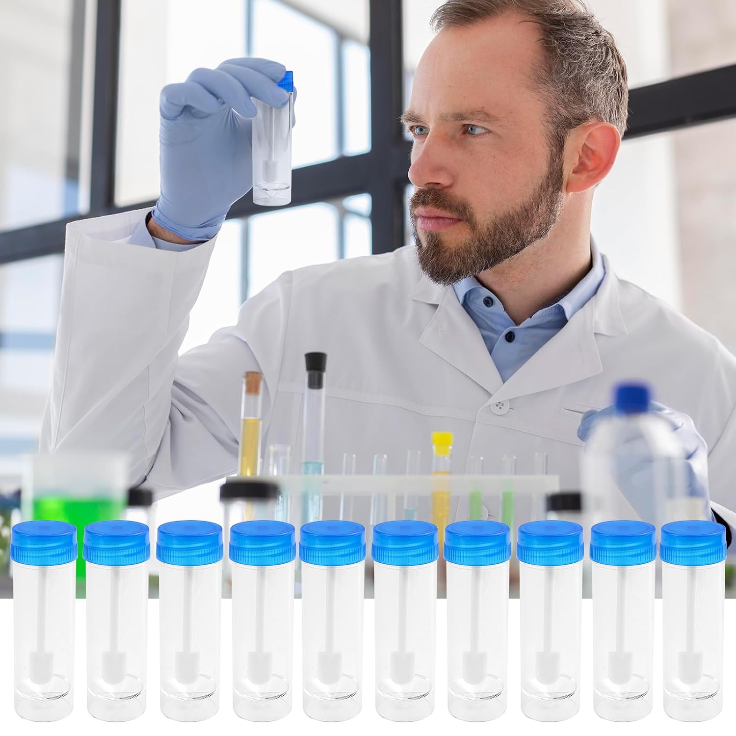 10PCS Disposable Stool Specimen Containers with Spoon Lid - 25-30ml Plastic Fecal Test Collection Cups for Laboratory, Hospital, Home Use