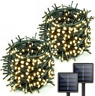 YIQU Extra-Long 2-Pack Each 72FT 200 LED Solar String Lights Outdoor, Waterproof Solar Outdoor Lights with 8 Lighting Modes, Green Wire Solar Tree Lights for Xmas Party Garden (Warm White)