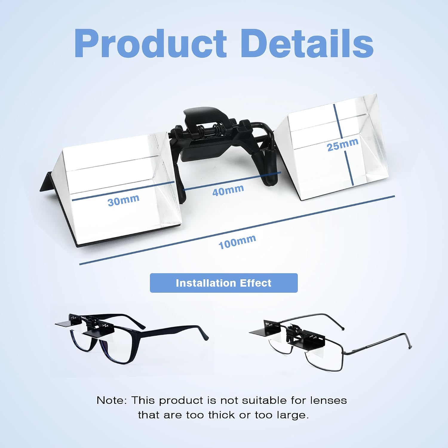 Clip On Lazy Glasses Horizontal Reading Spectacles 90°Vision Prism Glasses for Bedridden Lying Down Reading Watching TV