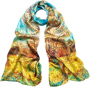 Dahlia Womens 100% Luxury Long Silk Scarf - Van Goghs Art Collection