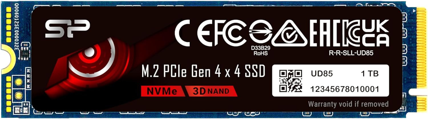 Silicon Power UD85 1TB NVMe PCIe 4.0 M.2 SSD, Up to 3600MB/s, 3D NAND M.2 2280 PCIe Gen4x4 Internal Solid State Drive for Desktop Laptop PC Computer