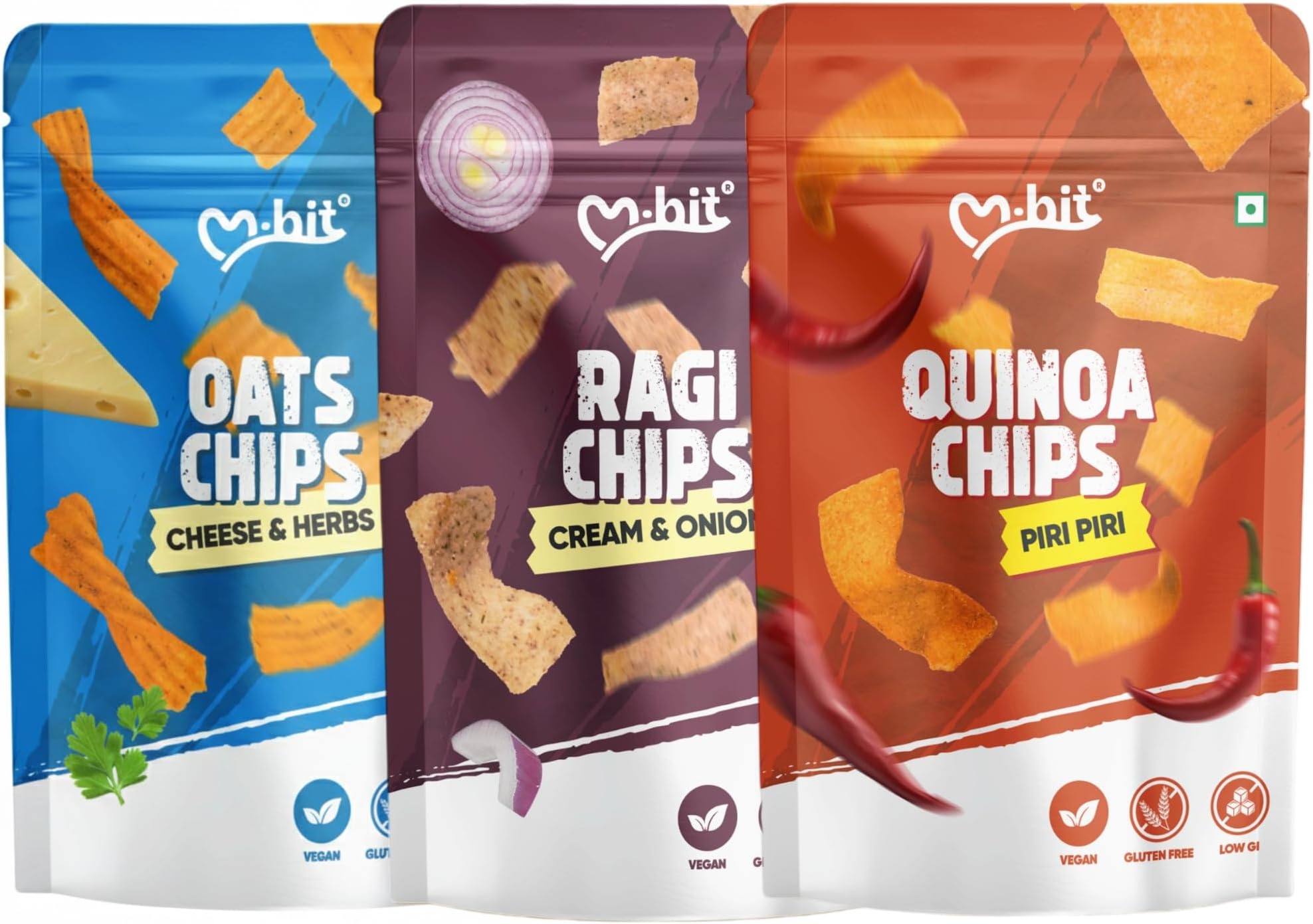 - Healthy Chips Combo Pack of 3 | Baked Multigrain Snacks | Vegan, Gluten Free |Healthy Namkeen (Indian Masala & Piri Piri, Mint Masti)