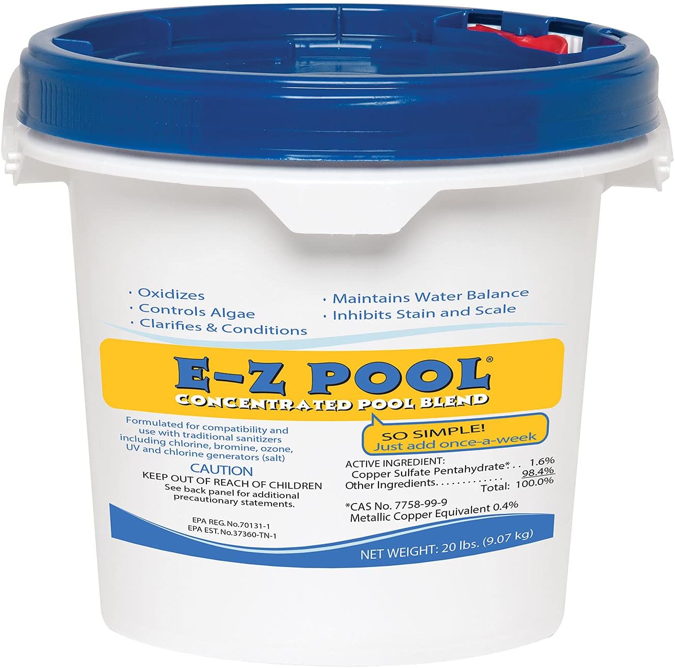 E-Z Pool Weekly All in 1 Concentrated Outdoor Swimming Pool Care Solution Blend with Copper Sulfate and Oxygen Enriching Formula, 20 Pound Bucket