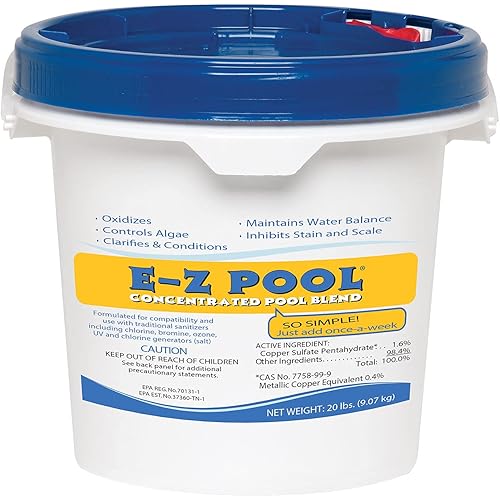 E-Z Pool Weekly All in 1 Concentrated Outdoor Swimming Pool Care Solution Blend with Copper Sulfate and Oxygen Enriching Formula, 20 Pound Bucket