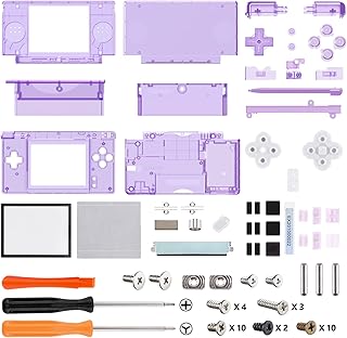 eXtremeRate ds liteに対応用組み立て式カスタム交換シェルクリア素材、交換ボタンも付き、ニンテンドーdsライトに対応用スクリーンレンズ【クリアパープル】