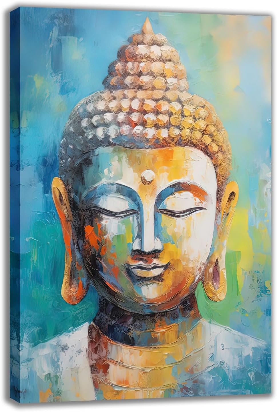 Buddha Canvas Wall Art, Golden Buddha Statue with Peeling Paint Poster Print Religious Buddhist Faith Painting Picture for Buddhist Meditation Room Study Decor(Artwork-03, 12"x18")