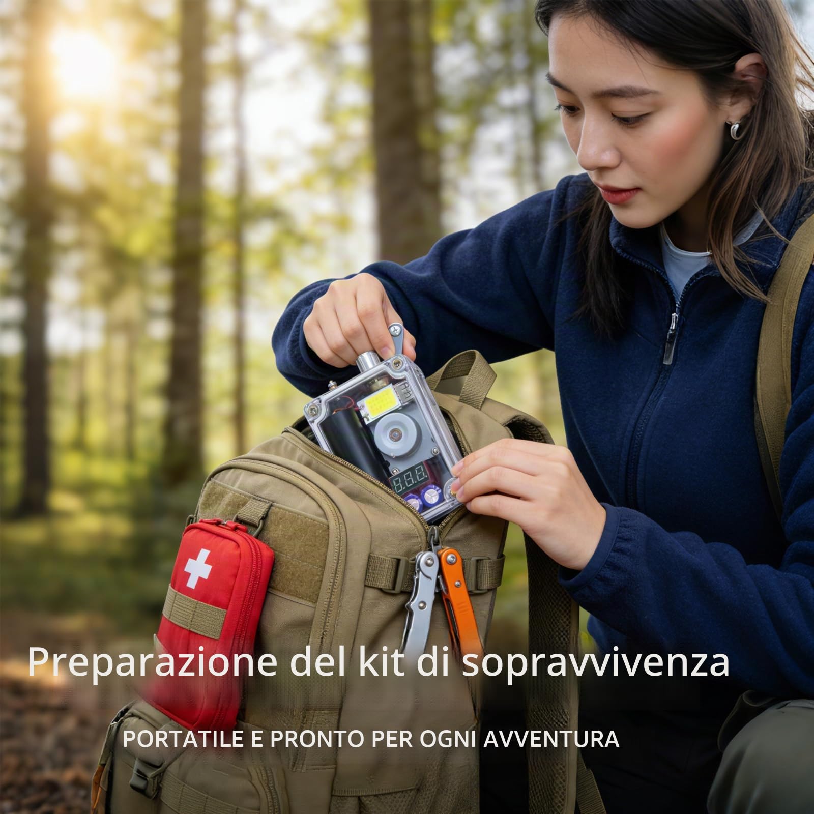 Gikfun Generatore a manovella, caricatore USB portatile di emergenza con luce COB e accendino, luce di sopravvivenza compatta per campeggio, escursionismo, blackout e preparazione alle emergenze