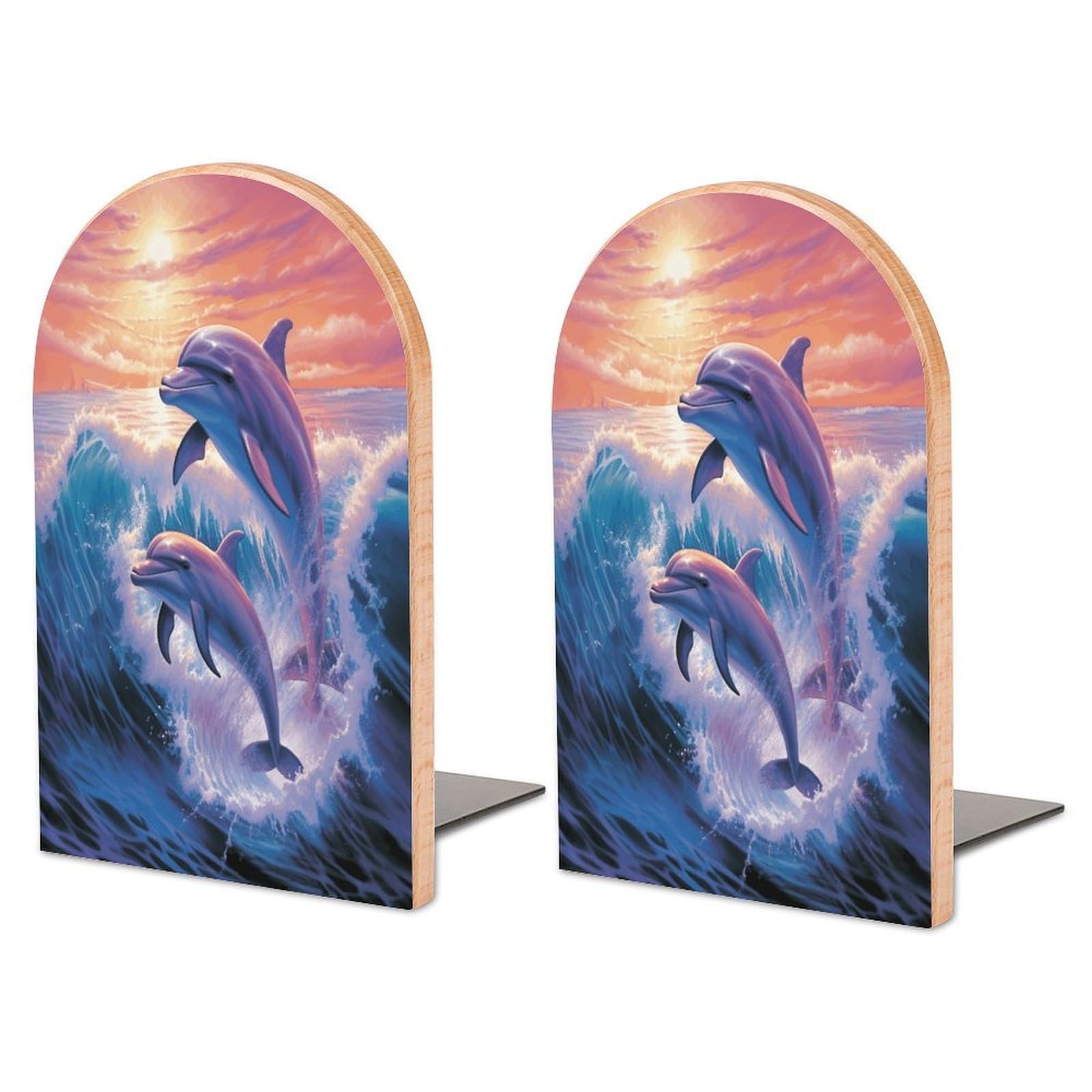Dolphins Art Wood Bookend for Shelves 1 Pair