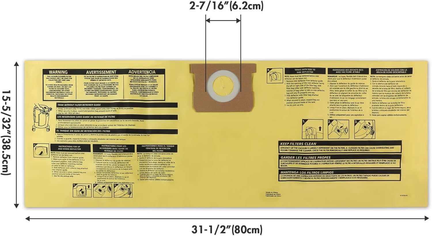 Shop-Vac 6 Gallon 3.0 Peak HP Wet Dry Vacuum 90671 Genuine Type H 5-to-8-Gallon High-Efficiency Disposable Collection Filter Bag 4 Pack
