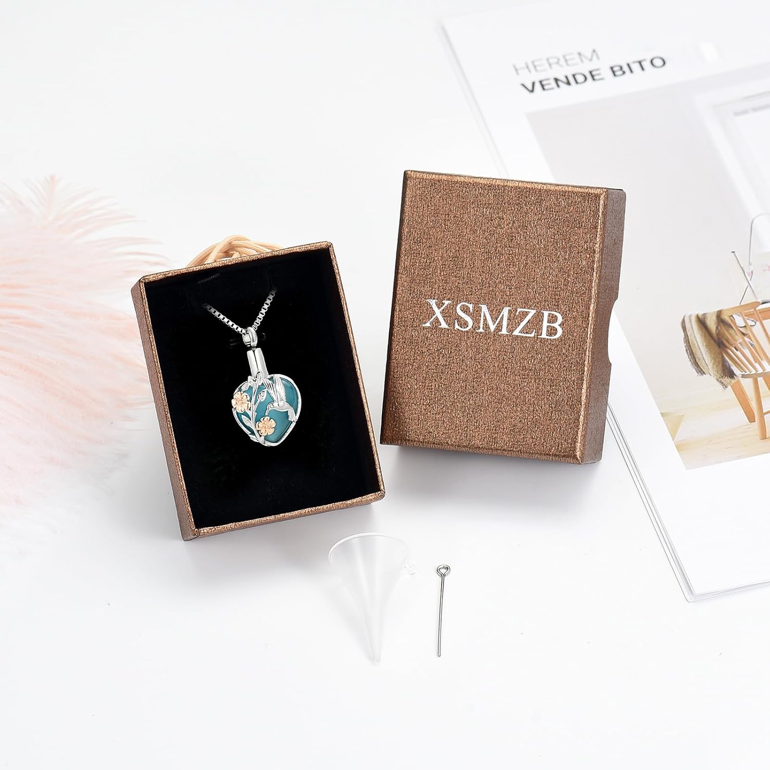 XSMZB Cremation Ashes Jewelry Hhummingbird Flower Urn Necklace for Ashes Human Pet Funeral Memorial Pendant Heart Moonstone Keepsake - Image 7