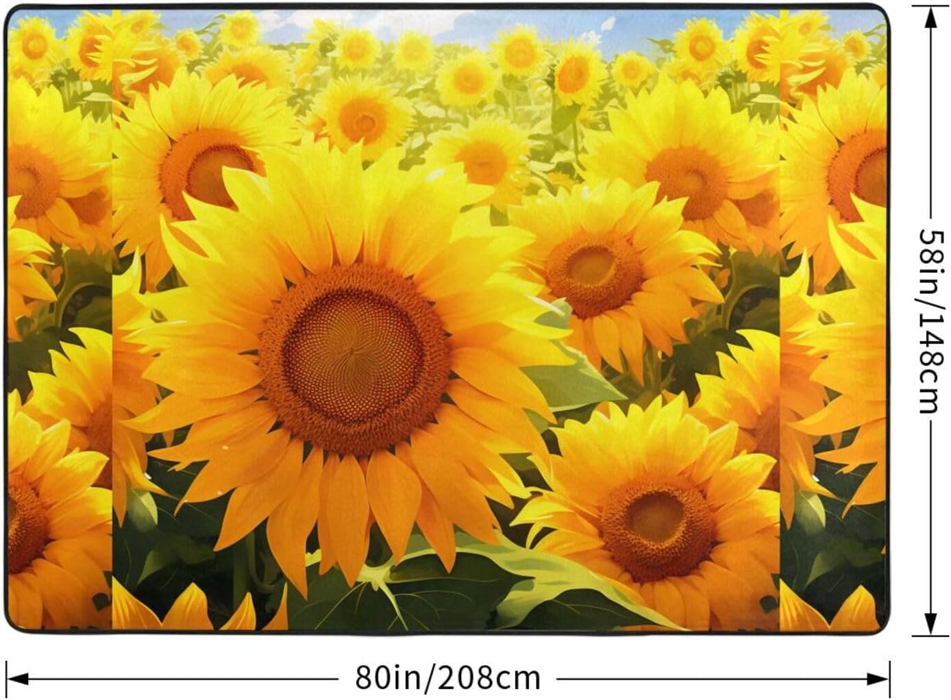 Flannel Non-Slip (Yellow Sunflower) Rug Pad 80×50in Soft Washable Protective for Hardwood Floors Bedroom Bathroom Living Room