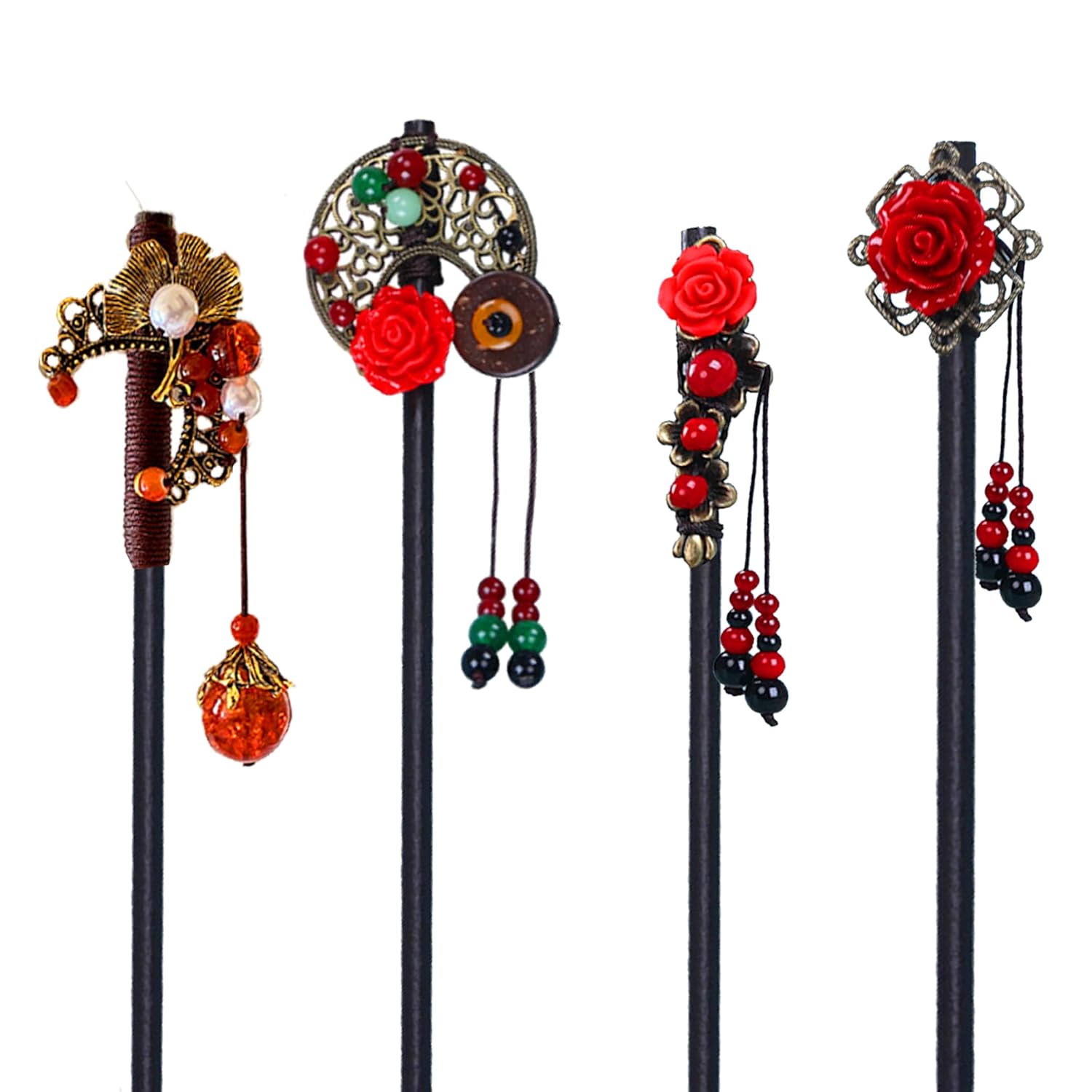 Retro Flower Hairpins Japanese Floral Hair Sticks Hair Pins for Women 4 PCS Chinese Hair Sticks Retro Hairpins Japanese Hair Chopsticks Flower Hair Accessories for Women Long Hair