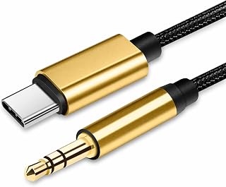 FARLINK USB C to 3.5mm Audio Cable Adapter Hi-Fi Stereo Type C to Aux Headphone Male Cord Car Auxiliary Cable Compatible with Galaxy S26 S25 Ultra iPad Pixel 10, Grey, 1M-Gold