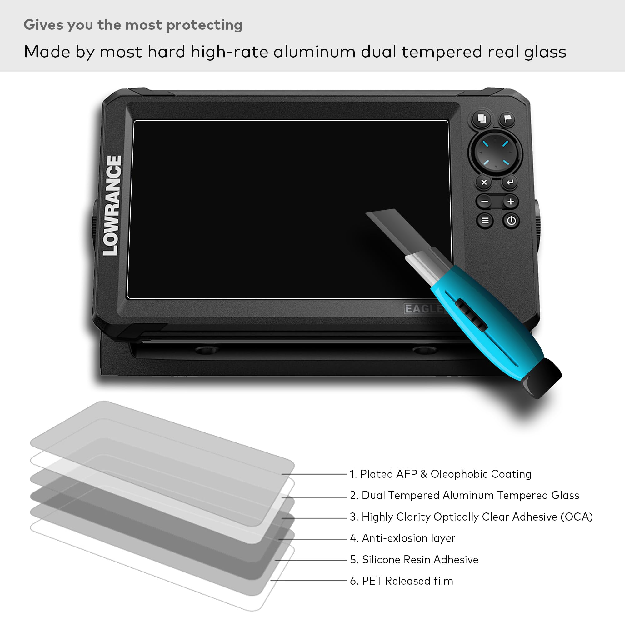 Proteggi schermo in vetro temperato premium per Lowrance HDS PRO Touchscreen da 9 pollici Fish Finders Accessori antigraffio/riflesso