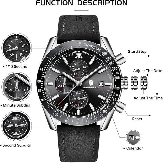 BENYAR Mens Watches Analog Quartz Chronograph Waterproof Luminous Men's Wrist Watches Business Casual Fashion Designer Big Face Dress Watch
