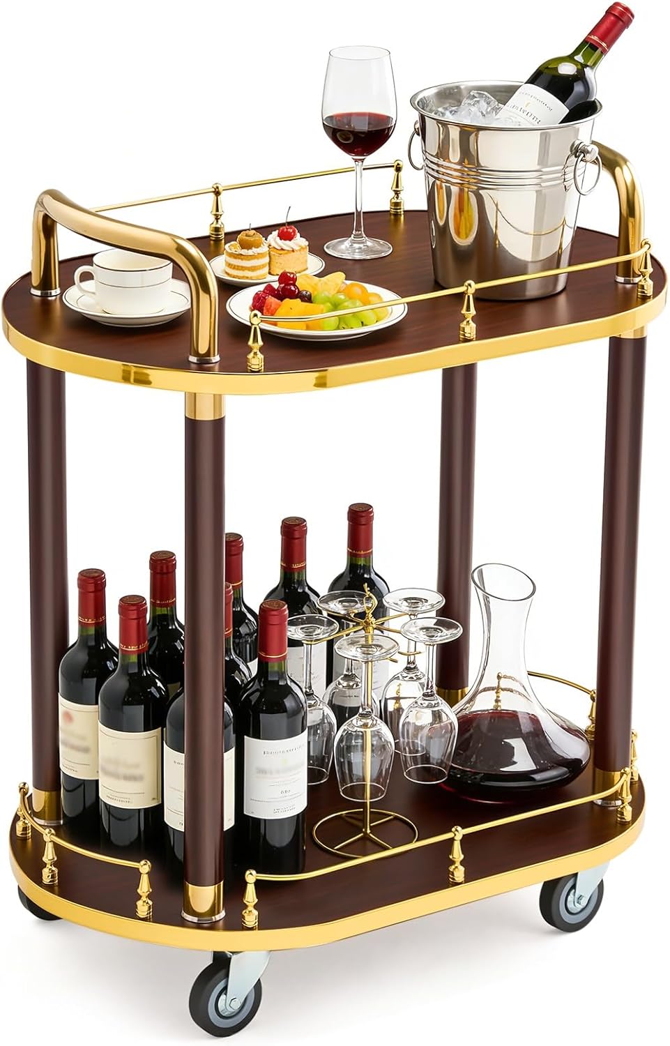 Bar Serving Carts Business Restaurant Wine Cart, Drinks Trolley On Wheels, Liquor Trolley | Serving Trolley for 5 Star Hotel and Club Bar Drinks Serving Tea Carts ﻿(Brown)