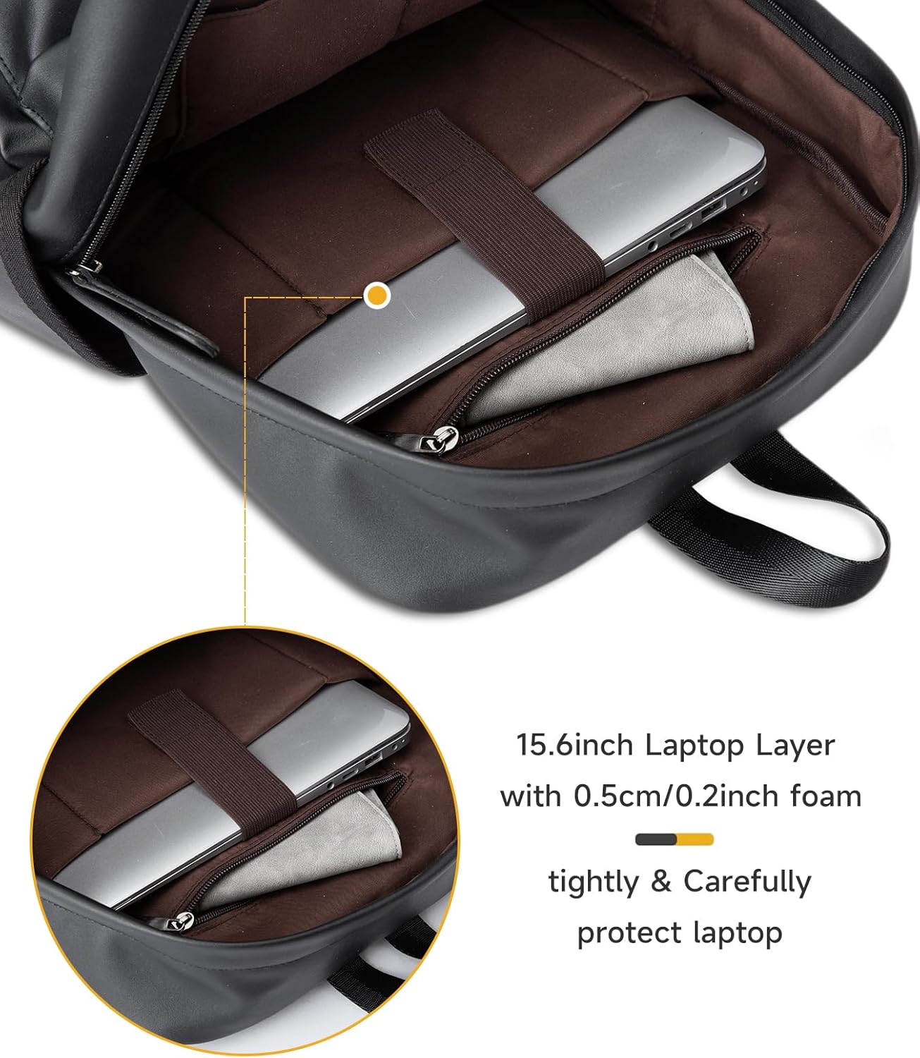 MOYYI Leather Laptop Backpack for Men Black Fit 15.6inch Laptop Backpack Simplify Rucksack Waterproof for Work Commute Casual Daypack