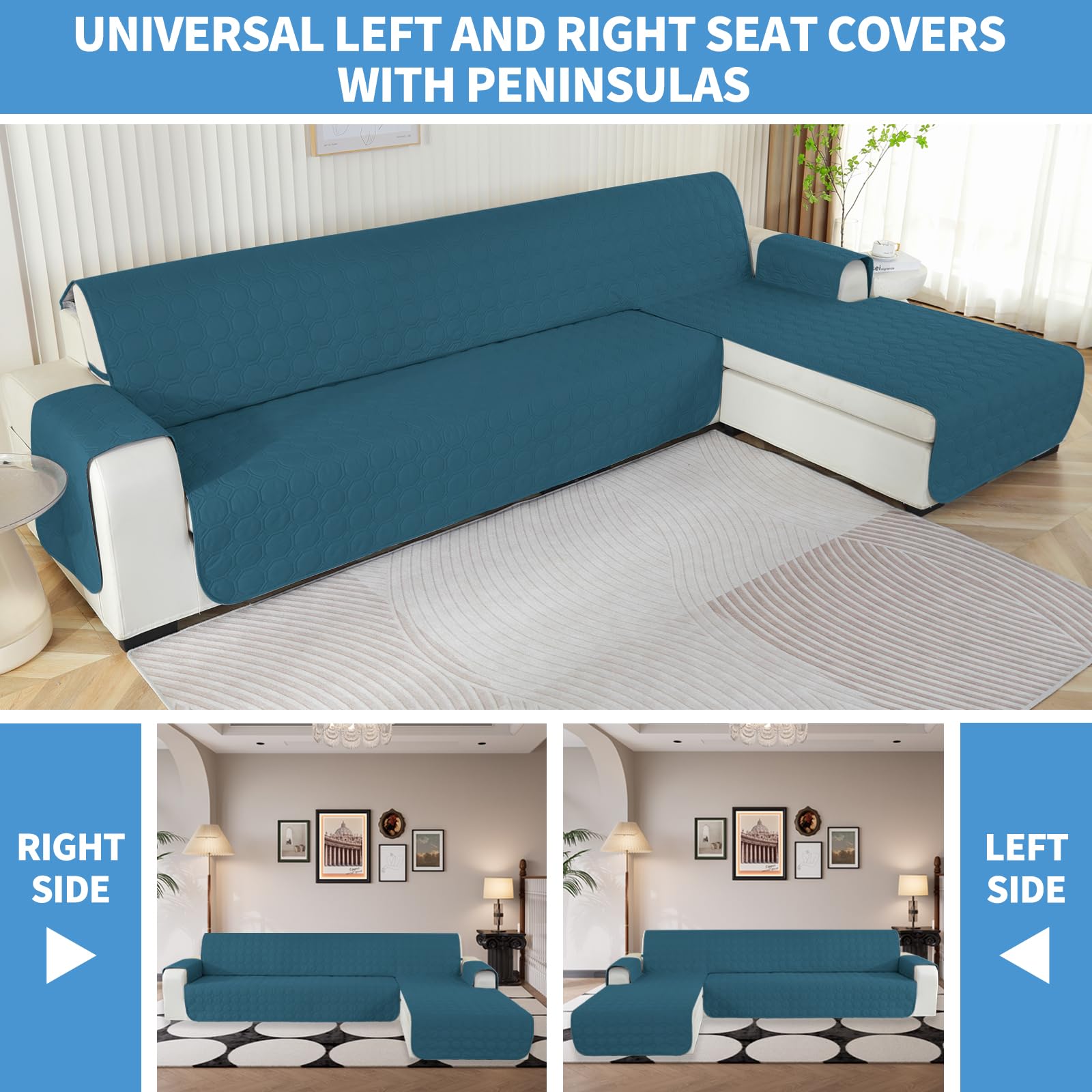 Ystyle Copridivano Impermeabile con Penisola 3 Posti (L 255 CM), Copridivano Angolare Destra/Sinistra Universale Reversibile, Copridivano Chaise longue Antigraffio Antimacchia, Verde Scuro