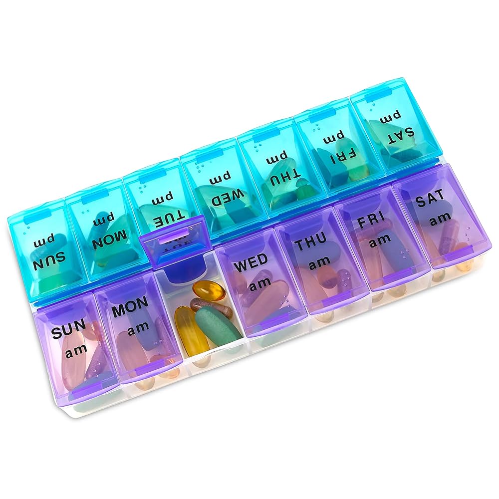 MEDca Pill Organizers - Small Pill Organizer with Weekly and Daily 2-Times-A-Day Compartments for AM/PM - BPA-Free, Portable and Travel Friendly Pill Boxes Case