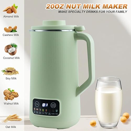 Miniatura 6 de Máquina para hacer leche de nueces, máquina de limpieza automática de leche de soja de 20 onzas con 8 modos y 10 hojas de hojas, almendras caseras,