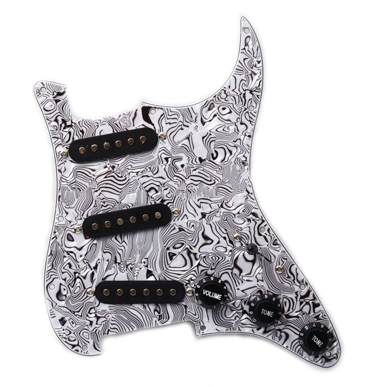 Loaded pickguard Multi Colour Pickguard Electric Guitar Pickguard And Black SSS Loaded Prewired Scratchplate Assembly Prewired Loaded Pickguard (Color : BlacK white)