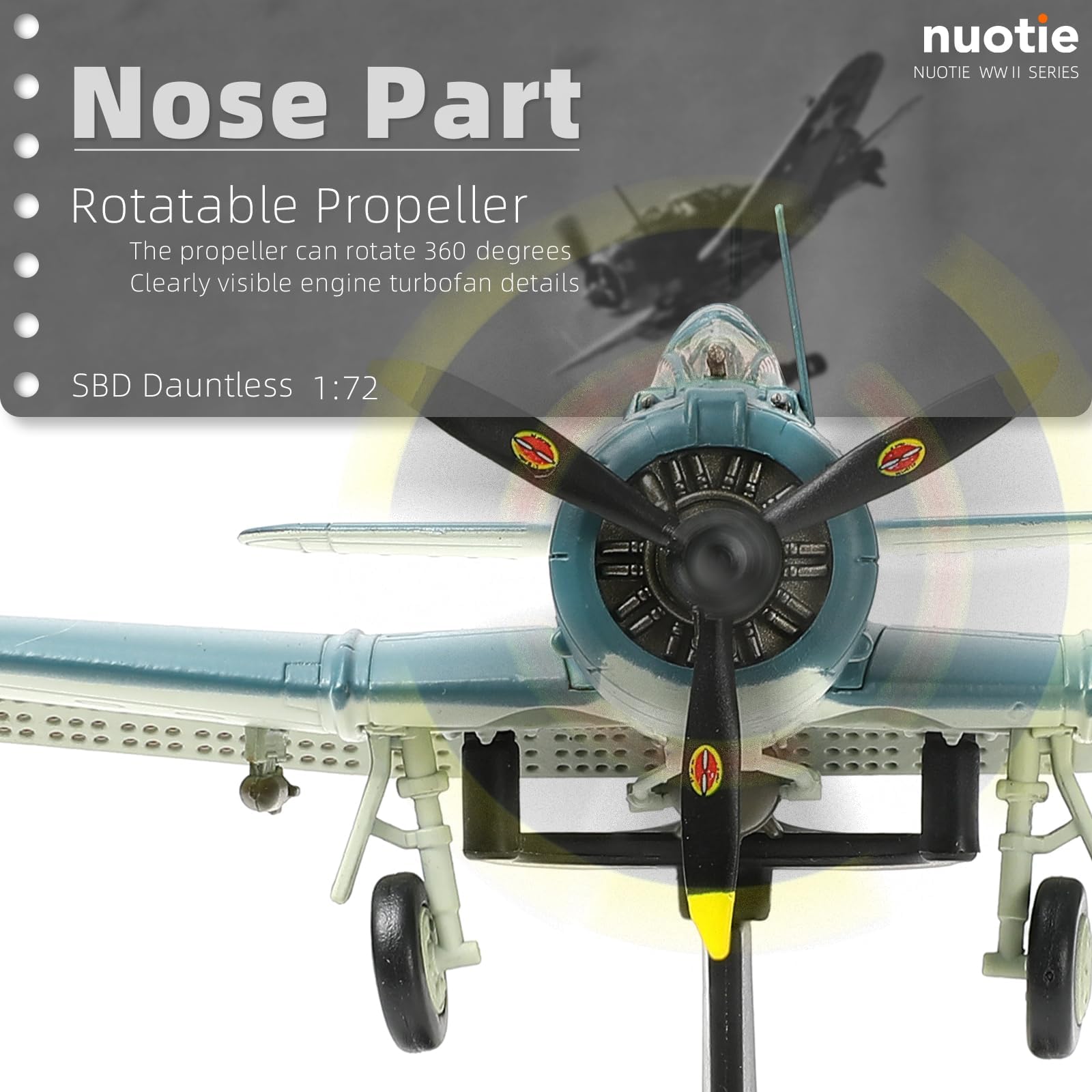NUOTIE 1/72 Douglas SBD-3 Best Dauntless Dive Bommber Model World War II Midway Vintage Warplane Metal Diecast Aircraft Military Display Airplane for Display Collection or Gift - Image 3