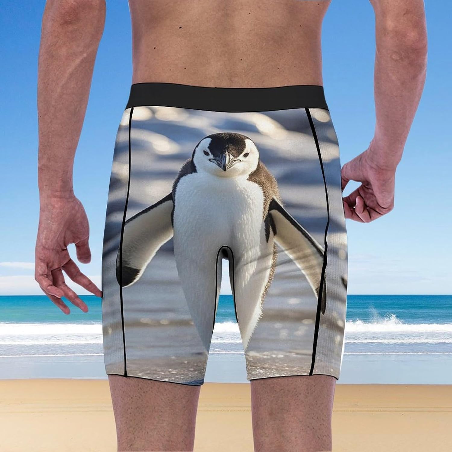 Cute Penguin Compression Shorts Men Spandex Sport Shorts Workout Performance Baselayer Underwear