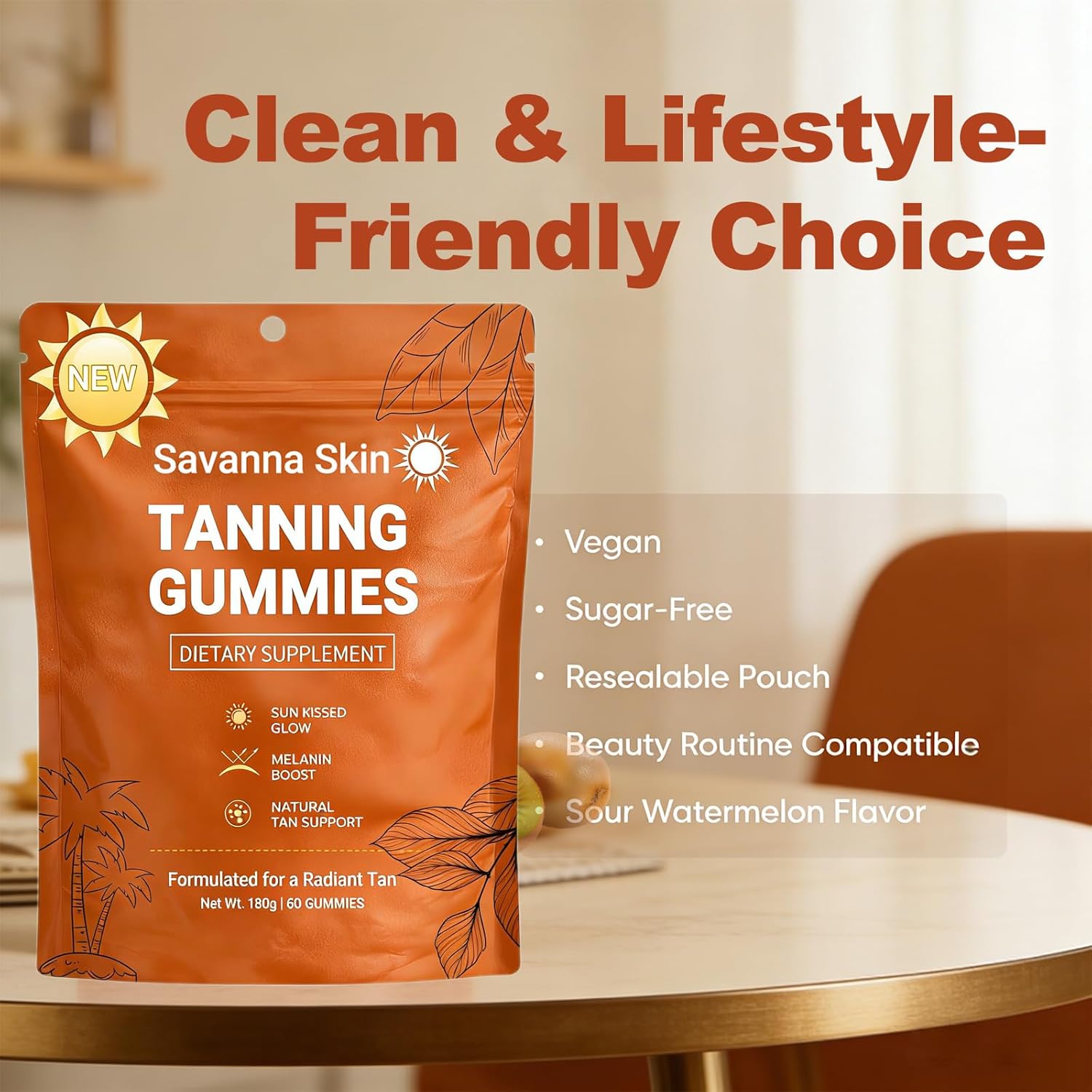 Savanna Skin Tanning Gummies, Tanning Gummies for Women Beta Carotene, Tanning Gummies That Work Fast Without Sun (2PCS)