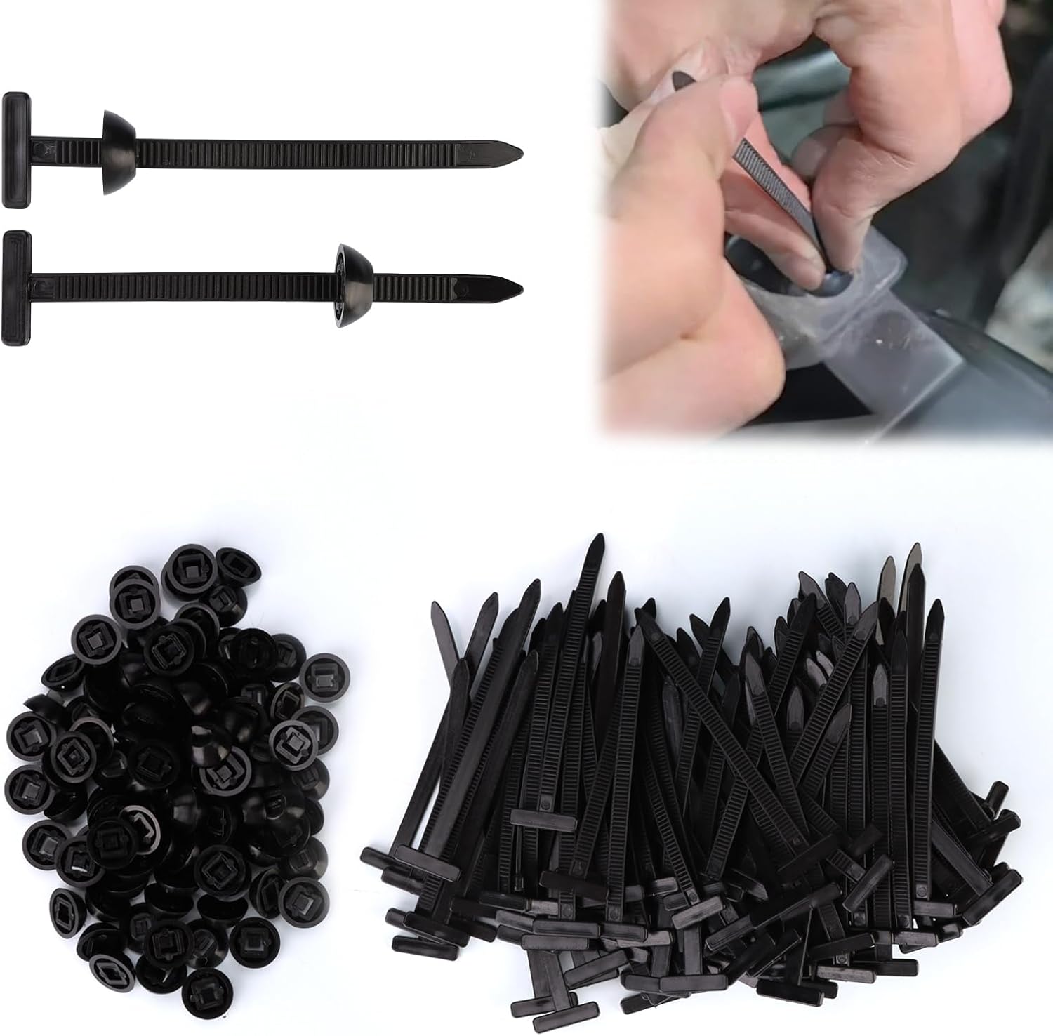 100PCS Nylon Universal Cable Tie Buckle, Multipurpose Plastic Cable Ties Tool, Heavy Duty Self Locking Nylon Zip Ties, UV Resistant Black Zipties for Car Daily Repair