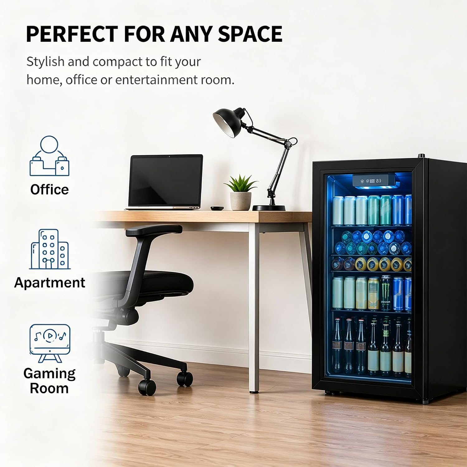 Dawmilon 3.2 Cu.Ft Beverage Refrigerator, 126 Can Beverage Cooler, Glass Door Drink Fridge, Mini Fridge with Digital Temperature Control and Air Cooling System for Beer Soda Wine Home Office Bar