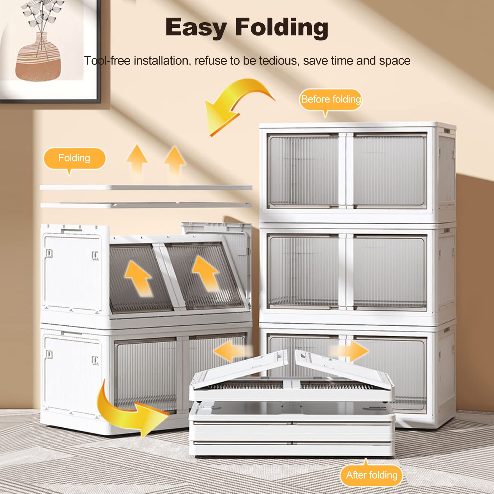 Ergocar Scatole Immagazzinaggio Pieghevole, Impilabili Scatola Organizer Trasparente con Ruote Nella, Apertura a Cinque Lati, Scatola Organizer Plastica per Auto, Armadi, Casa, Ufficio