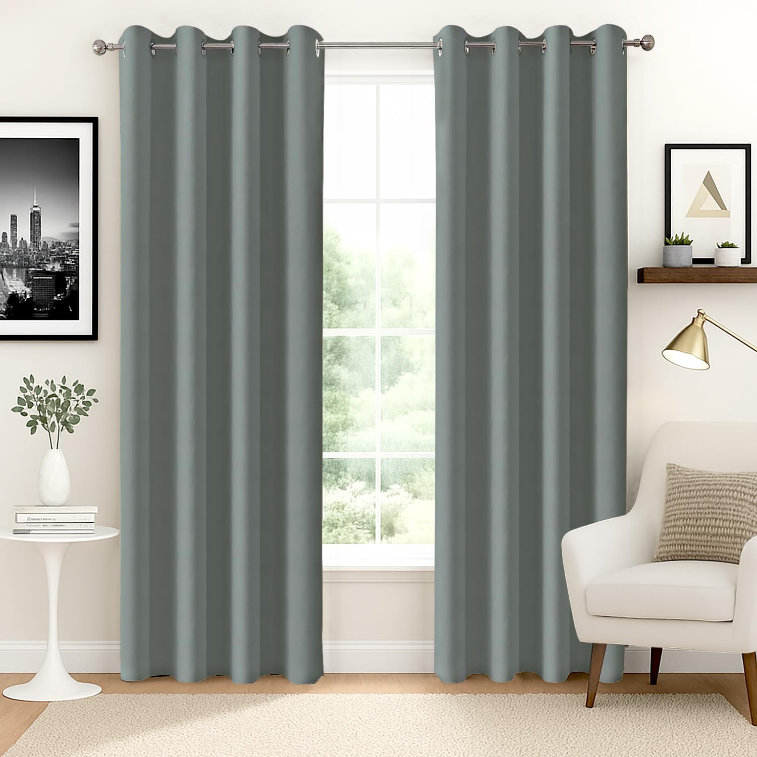 Homestan Blackout Door Curtains 7 Feet Long Set of 2, Grey | Up to 90% Sunlight Block, Room Darkening, 275 GSM 3-Layer Weave, Thermal Insulated, 45 inch Panel, Plastic Grommets